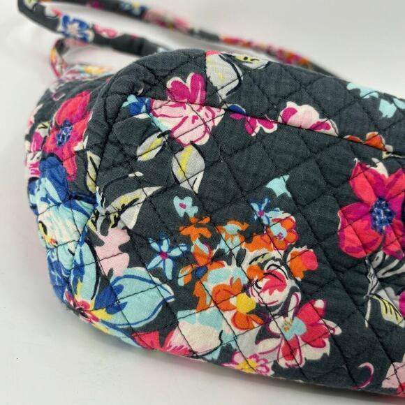Vera Bradley Quilted Shoulder Tote Handbag Zip Top Gray Pretty Posies Pattern - Picture 10 of 14